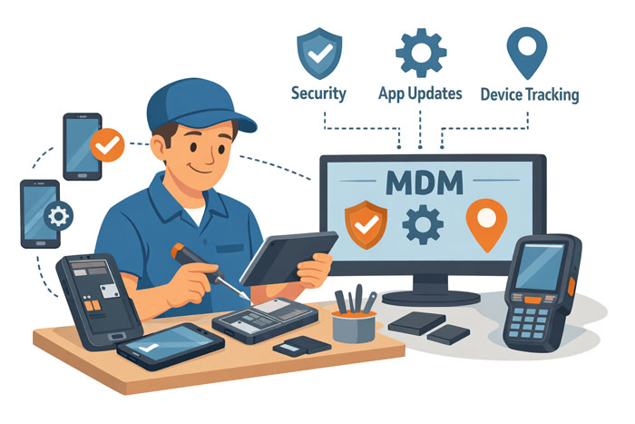 IT technician using MDM to manage Android devices